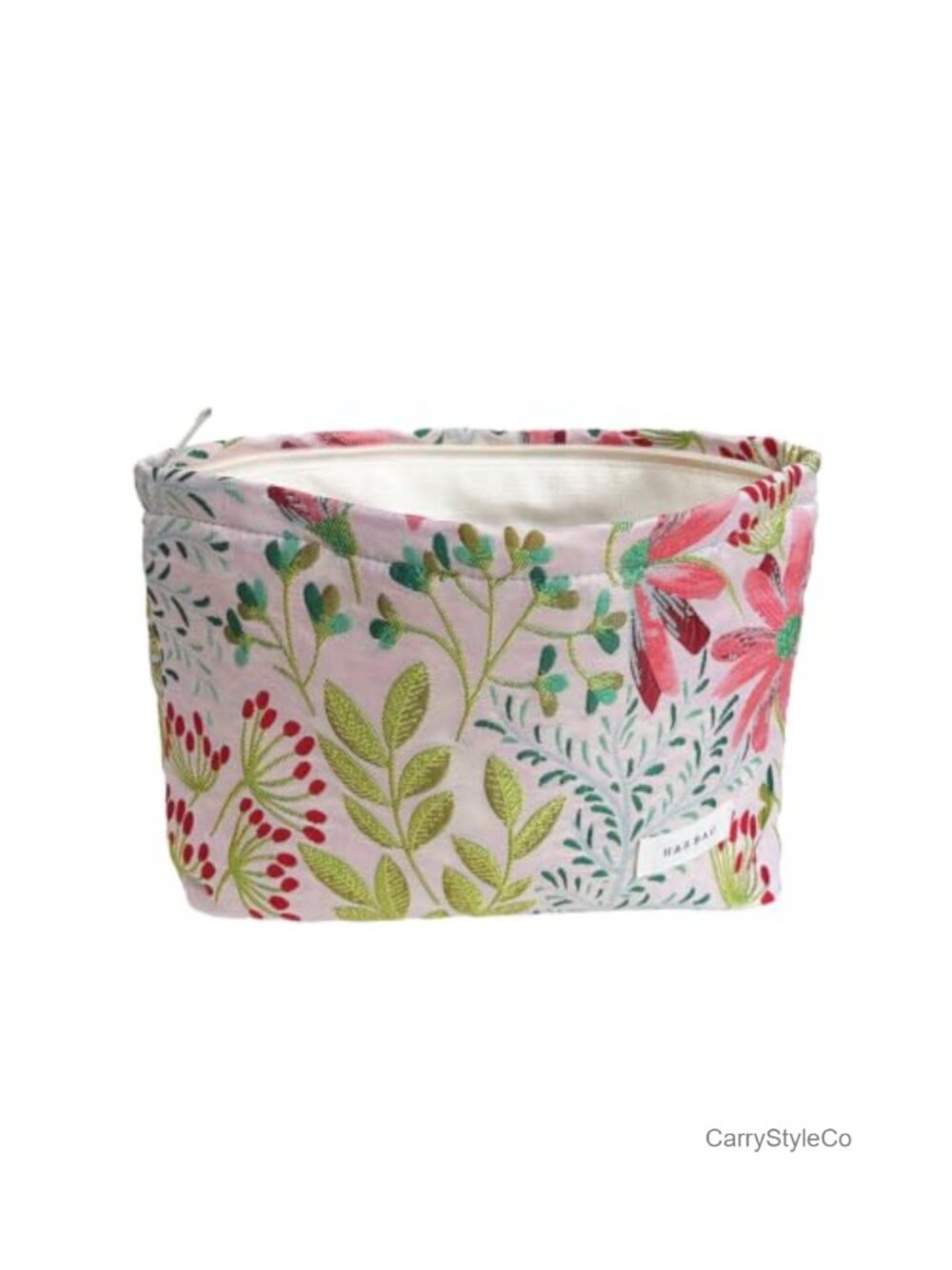 Floral Embroidered Canvas Makeup Bag Large Capacity Travel Cosmetic Pouch